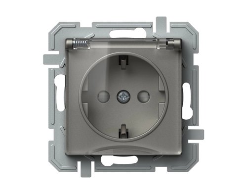 Розетка TEM VQ11TTXO-U с крышкой с заземлением со шторками 250V/16A LOGIQ титан