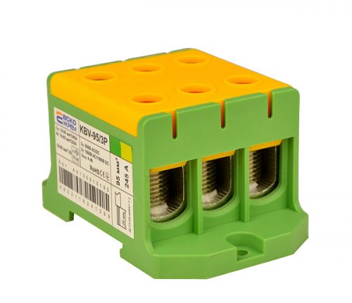 Клемма ввода силовая Аско-Укрем A0130010195 95/3Р (245 А) желто-зеленая серии KBV