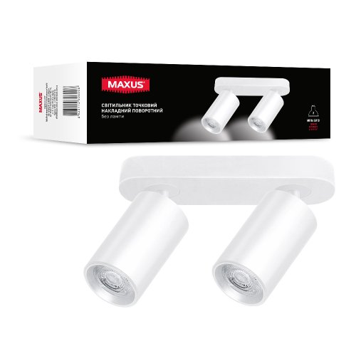 Точечный накладной поворотный светильник без лампы MAXUS 2-MAX-SL-GU10-WH Spot Light Base GU10x2 White