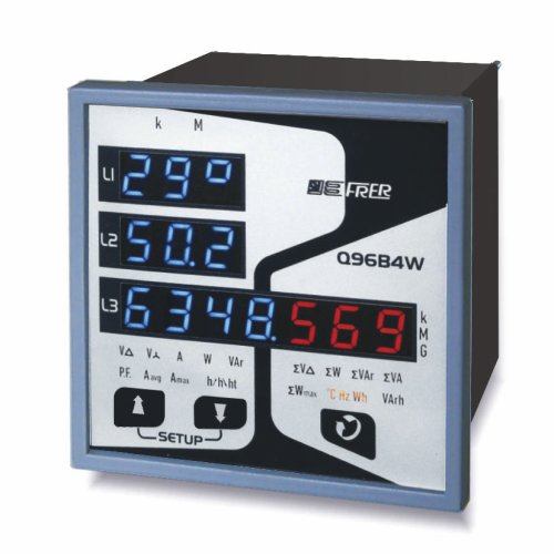 Анализатор сети щитовой FRER Q96B4W005XCQS, 96×96mm, 4 LED дисплея, 1-5A, питание 115-230V AC