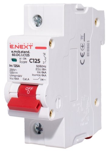 Модульний автоматичний вимикач Enext s002223 e.mcb.stand.60.DC.1.C125 1р 125А C 6кА DC