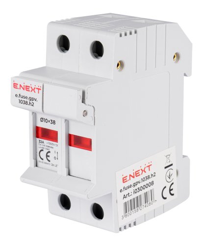 Утримувач запобіжника Enext i0300008 на DIN-рейку e.fuse.gpv.1038.h2 gPV під запобіжник 10х38 2р 32А