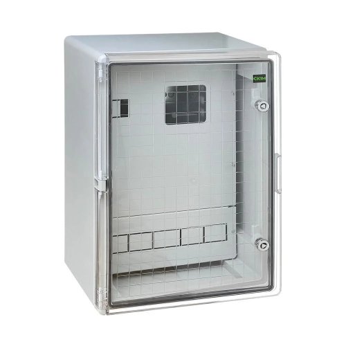 Шафа удароміцна з ABS-пластика UEA8091PC 500х350х190 для лічильника 3ф, 17 модулів (3+14), прозорі двері, IP65