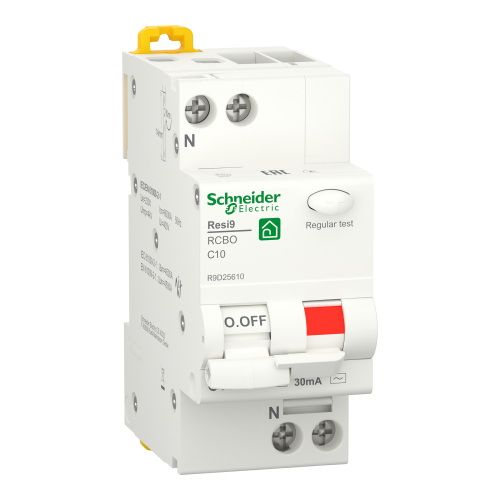 Диференційний автоматичний вимикач Schneider-Electric R9D25610 RESI9 10А 30мA 1P+N 6кA крива С тип АС