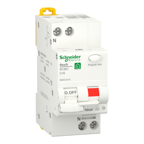 Дифференциальный автоматический выключатель Schneider-Electric R9D51616 RESI9 16А 10мA 1P+N 6кA кривая С тип А