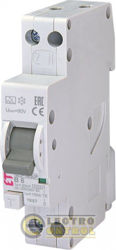 Дифференциальный автоматический выключатель KZS-1M SUP B 6/0,03 тип A (6kA) (верхнее  подключение) 2175701