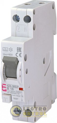 Дифференциальный автоматический выключатель KZS-1M SUP B 16/0,03 тип A (6kA) (верхнее  подключение) 2175704