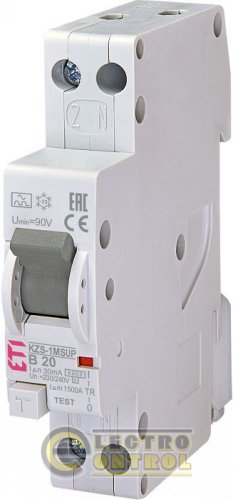 Дифференциальный автоматический выключатель KZS-1M SUP B 20/0,03 тип A (6kA) (верхнее  подключение) 2175705
