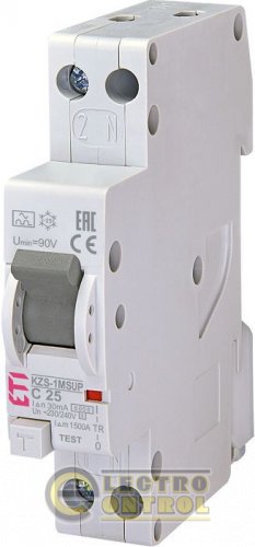 Дифференциальный автоматический выключатель KZS-1M SUP C 25/0,03 тип A (6kA) (верхнее  подключение) 2175726