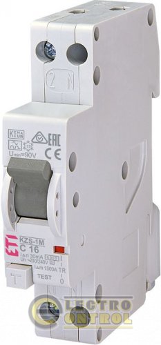 Дифференциальный автоматический выключатель KZS-1M C 16/0,03 тип A (6kA) (нижнее подключение) 2175224