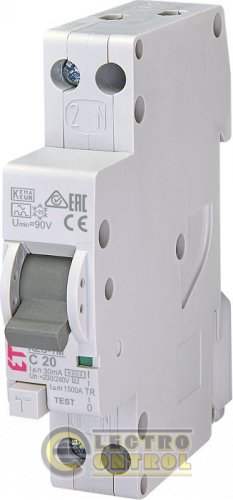 Дифференциальный автоматический выключатель KZS-1M C 20/0,03 тип A (6kA) (нижнее подключение) 2175225