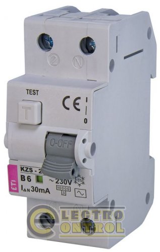 Дифференциальный автоматический выключатель KZS-2M B 6/0,03 тип AC (10kA) 2173101
