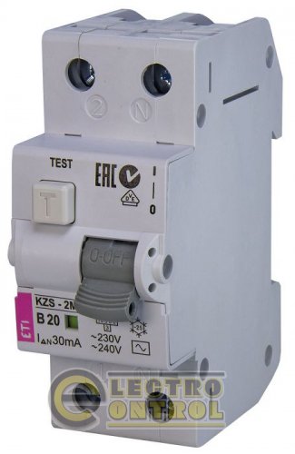 Дифференциальный автоматический выключатель KZS-2M B 20/0,03 тип AC (10kA) 2173105