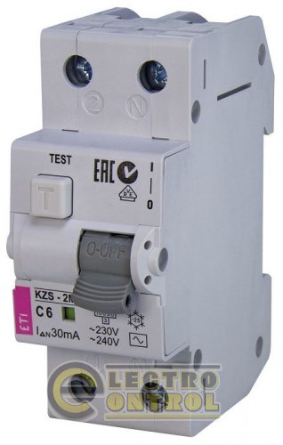 Дифференциальный автоматический выключатель KZS-2M C 6/0,03 тип AC (10kA) 2173121