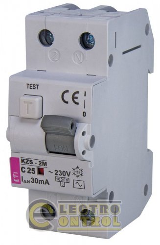 Дифференциальный автоматический выключатель KZS-2M C 25/0,03 тип AC (10kA) 2173126