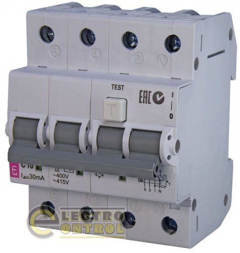 Дифференциальный автоматический выключатель KZS-4M 3p+N C 10/0,03 тип AC (6kA) 2174022