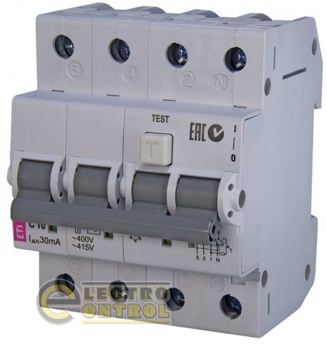 Дифференциальный автоматический выключатель KZS-4M 3p+N C 16/0,03 тип AC (6kA) 2174024