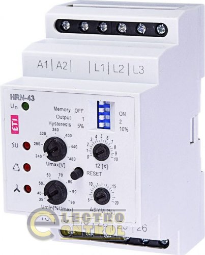 Реле контроля напряжения HRN-43N 400V AC (3F, 2x16A_AC1) с нейтралью 2471430