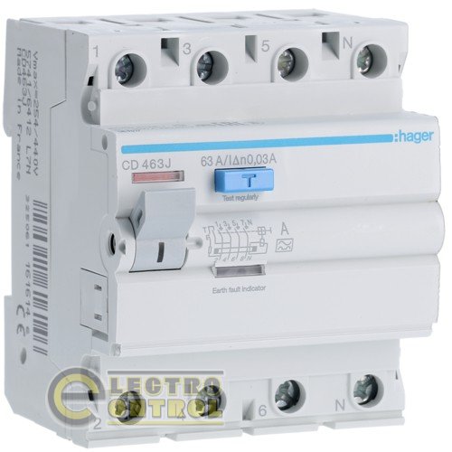 CD463J Hager ПЗВ (Дифреле) 63А 4P 30mA Тип А