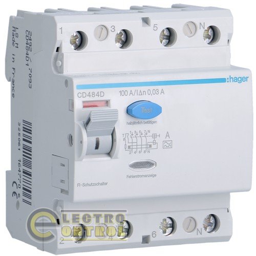 CD484D Hager ПЗВ (Дифреле) 100А 4P 30mA Тип А