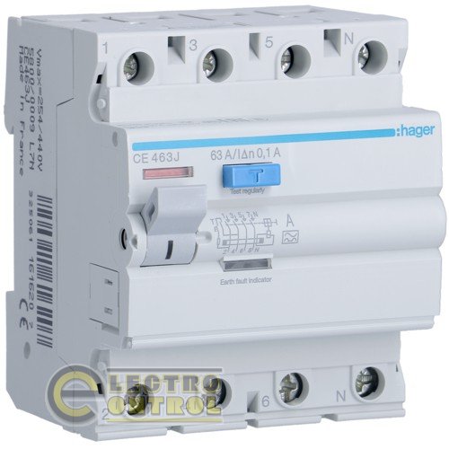 CE463J Hager ПЗВ (Дифреле) 63А 4P 100mA Тип А