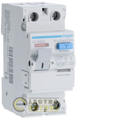 CF240J Hager ПЗВ (Дифреле) 40А 2P 300mA Тип А