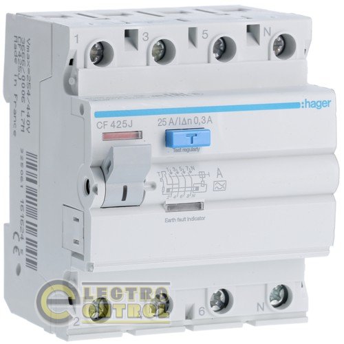 CF425J Hager ПЗВ (Дифреле) 25А 4P 300mA Тип А