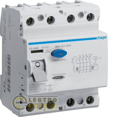 CG480D Hager ПЗВ (Дифреле) 80А 4P 500mA Тип А