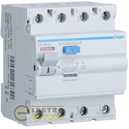 CP463J Hager УЗО (Дифреле) 63А 4P 300mA Тип А