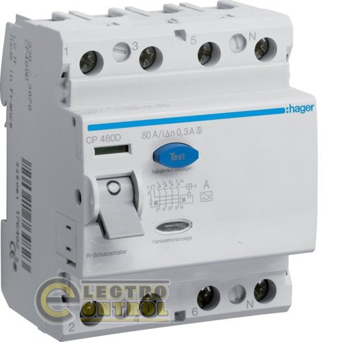 CP480D Hager ПЗВ (Дифреле) 80А 4P 300mA Тип А