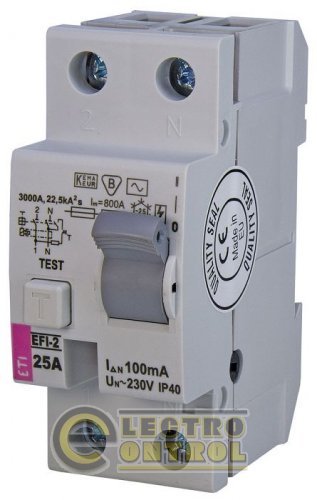 Пристрій захисного відключення (ПЗВ) EFI-2 25/0,1 тип AC (10kA) 2063122
