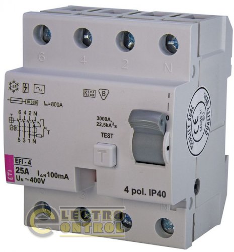 Пристрій захисного відключення (ПЗВ) EFI-4 25/0,1 тип AC (10kA) 2063142