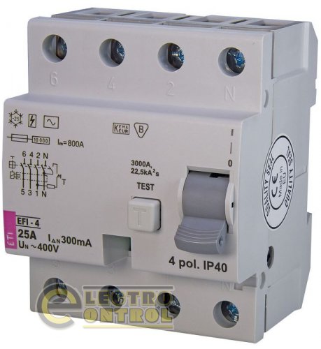 Пристрій захисного відключення (ПЗВ) EFI-4 25/0,3 тип AC (10kA) 2064142