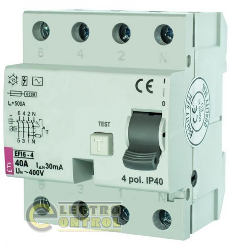 Пристрій захисного відключення (ПЗВ) EFI6-4 40/0,03 тип AC (6kA) 2062138