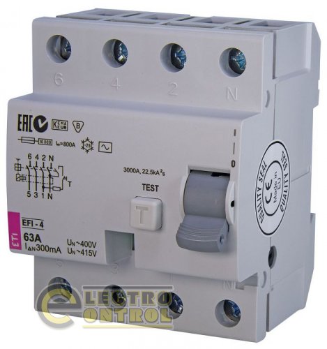 Пристрій захисного відключення (ПЗВ) EFI-4 63/0,3 тип AC (10kA) 2064144