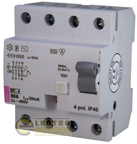 Пристрій захисного відключення (ПЗВ) EFI-4 80/0,03 тип AC (10kA) 2062145