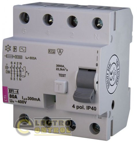 Устройство защитного отключения  (УЗО) EFI-4 80/0,3 тип AC (10kA) 2064145
