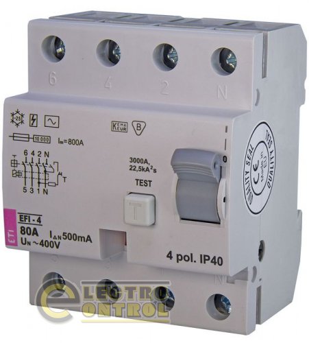 Устройство защитного отключения  (УЗО) EFI-4 80/0,5 тип AC (10kA) 2065145