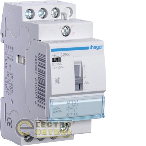 Контактор бесшумный с ручным управлением 25A, 3НО, 230В, 2м Контактор бесшумный с ручным управлением 25A, 3НО, 230В, 2м