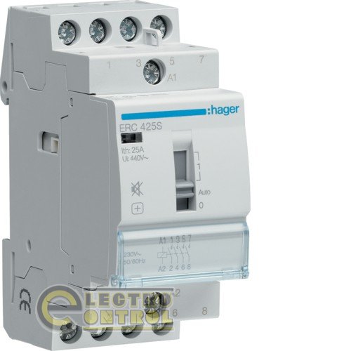 Контактор бесшумный с ручным управлением 25A, 4НО, 230В, 2м Контактор бесшумный с ручным управлением 25A, 4НО, 230В, 2м