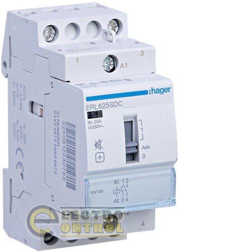 Контактор бесшумный с ручным управлением 25A, 2НО, 12В, 2м Контактор бесшумный с ручным управлением 25A, 2НО, 12В, 2м