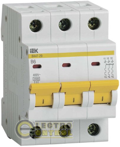 Автоматический выключатель UEK (IEK) ВА47-29  3p 6А B 4,5 кА AC