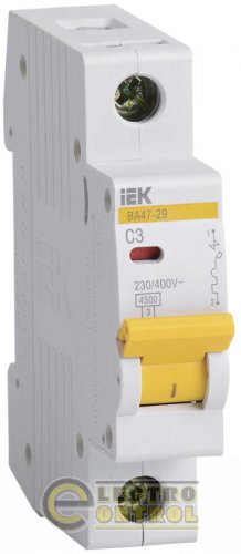 Автоматичний вимикач ВА47-29 1P 3А 4,5ка характеристика C MVA20-1-003-C IEK