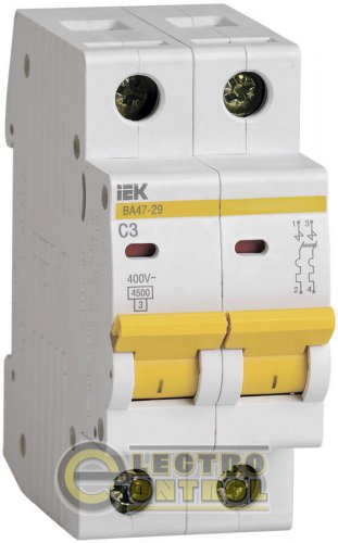 Автоматический выключатель ВА47-29 2P 3A 4,5кА характеристика C MVA20-2-003-C УЕК