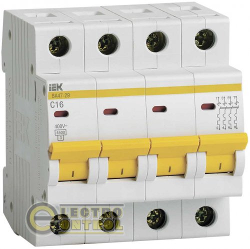 Автоматичний вимикач UEK (IEK) ВА47-29  4p 16А C 4,5 кА AC