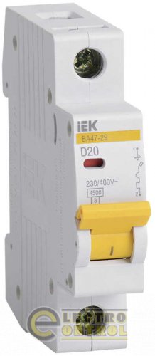 Автоматический выключатель ВА47-29 1P 20A 4,5кА характеристика D MVA20-1-020-D УЕК