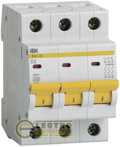 Автоматический выключатель UEK (IEK) ВА47-29  3p 3А D 4,5 кА AC