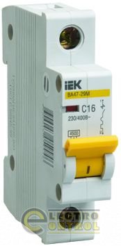 Автоматичний вимикач UEK (IEK) ВА47-29М  1p 1,6А D 4,5 кА AC
