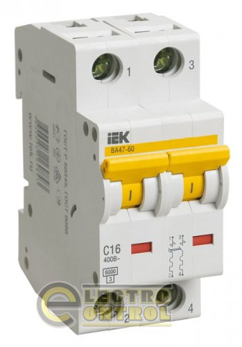 Автоматический выключатель UEK (IEK) ВА47-60  2p 10А D 6 кА AC