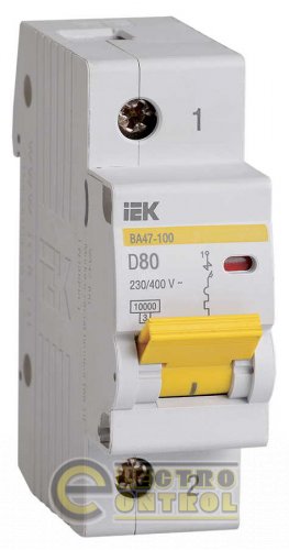 Автоматический выключатель ВА47-100 1Р 80А 10кА характеристика D MVA40-1-080-D УЕК